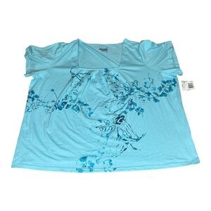 NWT Vintage Y2K‎ Basic Editions Womens Plus Size 3X Aqua Blue Floral Square Neck